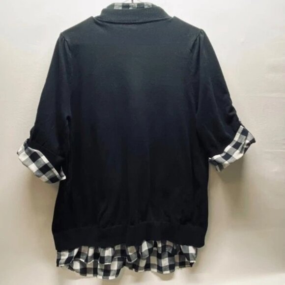 Great Northwest Indigo Layered Cardigan Women's 2X Black White Plaid Blouse GUC - Picture 4 of 8